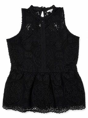 Ro & De Black Lace Crochet Sleeveless Peplum Blouse Size L